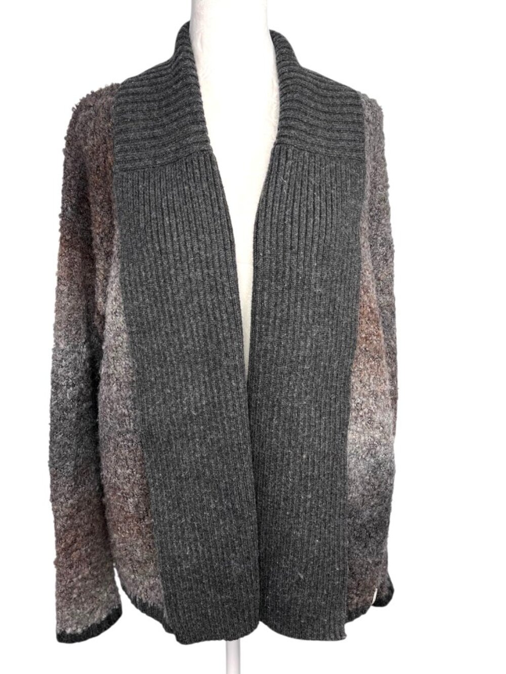 Woolrich Gray Wool Blend Open Front Cardigan Sweater Marled Chunky Knit Medium